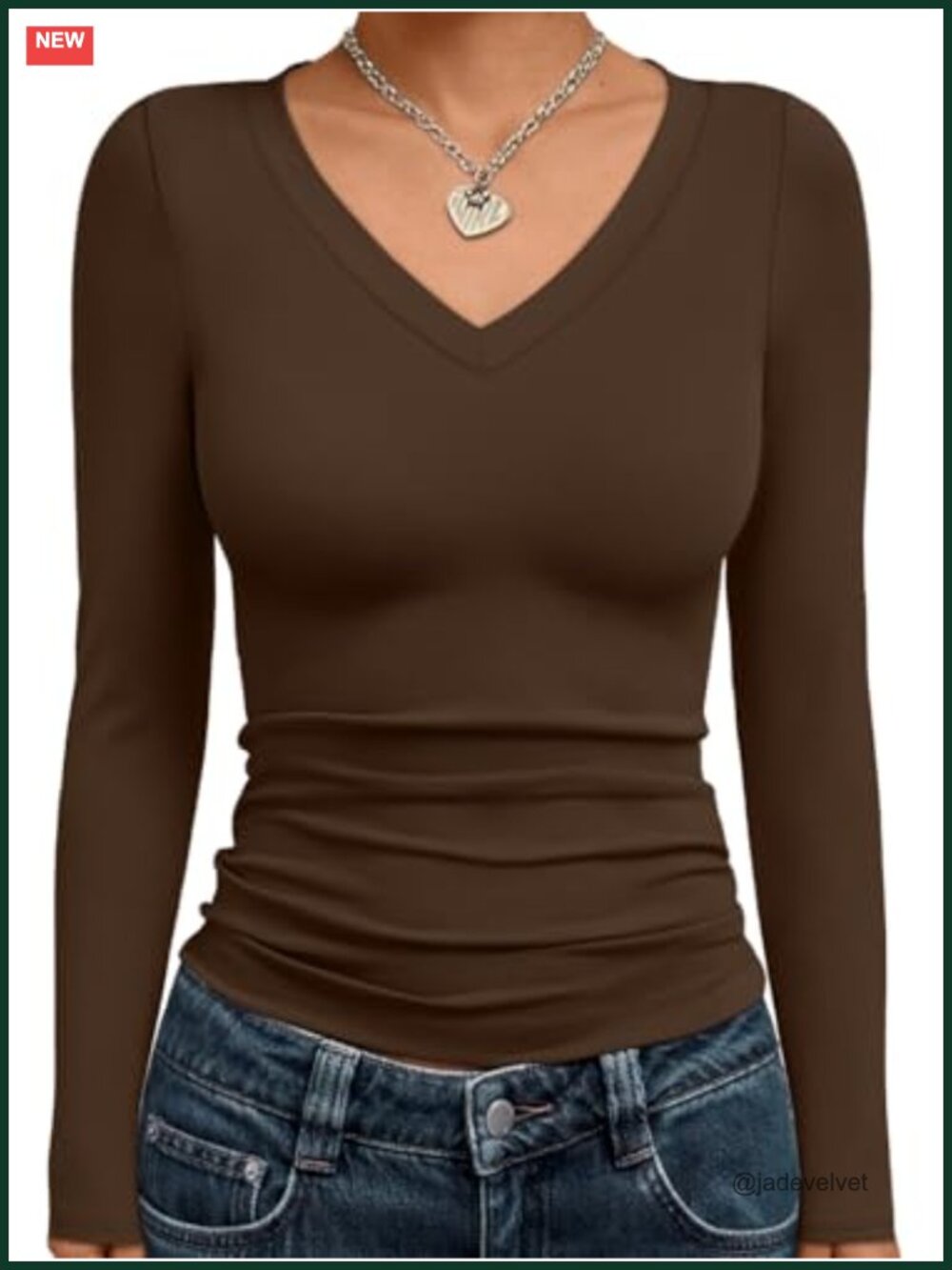 Women's Long Sleeve Crop Top High Stretch V-Neck Basic Tee